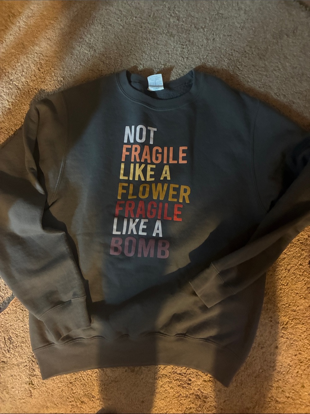 Men's Olive Graphic Crewneck Sweatshirt - Not Fragile Design